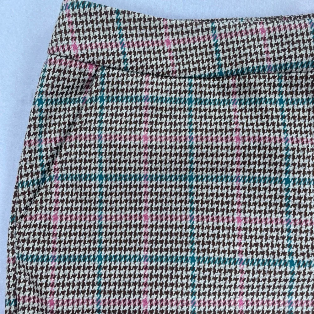 Crown & Ivy Womens Pink Teal Houndstooth Plaid Wide Leg Trousers Size 14